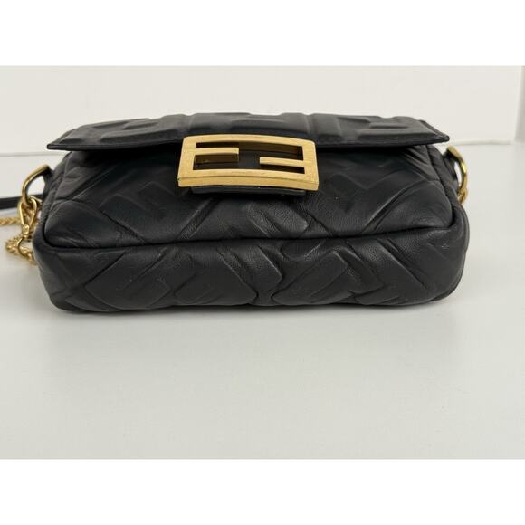 Fendi Mini Zucca Embossed Black Leather Baguette Satchel - Picture 5 of 16